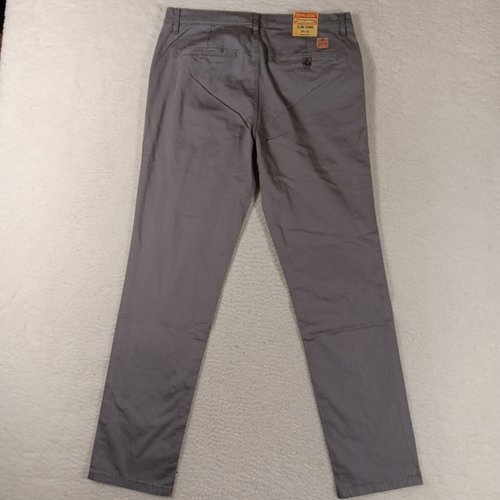 Devil Dog Pants Mens 34x32 Gray Dungarees Slim Chino Straight Leg Dog Tag Nwt - Picture 6 of 11